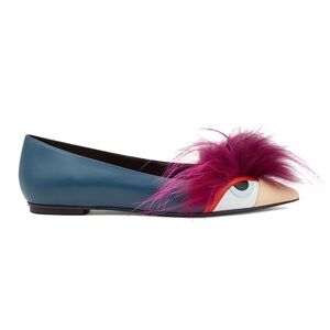 Fendi Monster Fur Feather Flats 40